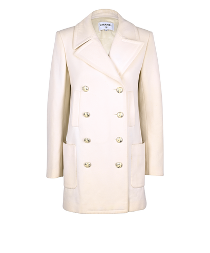 Chanel Double Breasted Short Coat, &pound;1,200, Clothing, Cream, Wool, Front view