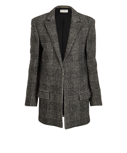 Saint Laurent 2018 Plaid Coat, &pound;450, Clothing, Black/Grey, Alpaca Wool, Front view