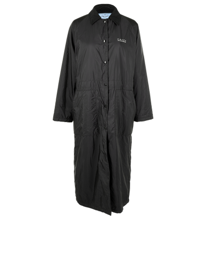 Prada Logo Long Coat, &pound;650, Clothing, Black, Cotton/Polyester (Polymer), Front view