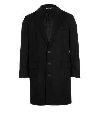 Palm Angels Single-Breasted Logo Coat, &pound;220, Clothing, Black, Polyester/Wool, Front view