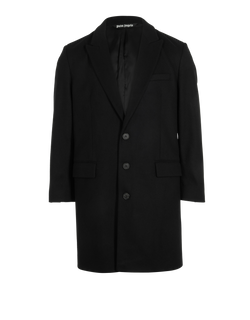 Palm Angels Single-Breasted Logo Coat, Mens, Wool/Poly, Black, Sz M, 3*