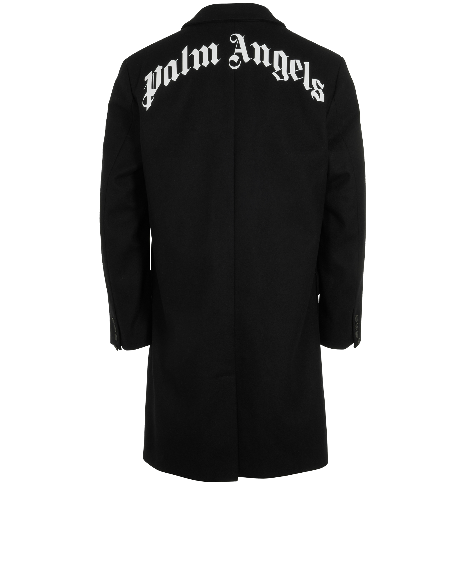 Palm Angels Single-Breasted Logo Coat, &pound;220, Clothing, Black, Polyester/Wool, Back view