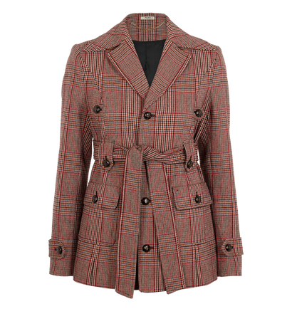 Miu Miu Houndstooth Belted Coat, &pound;450, Clothing, Red, Polyester/Wool, Front view