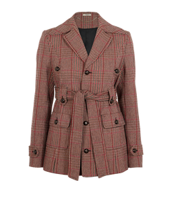 Miu Miu Houndstooth Belted Coat, Wool/Poly, Red, UK6, 2*