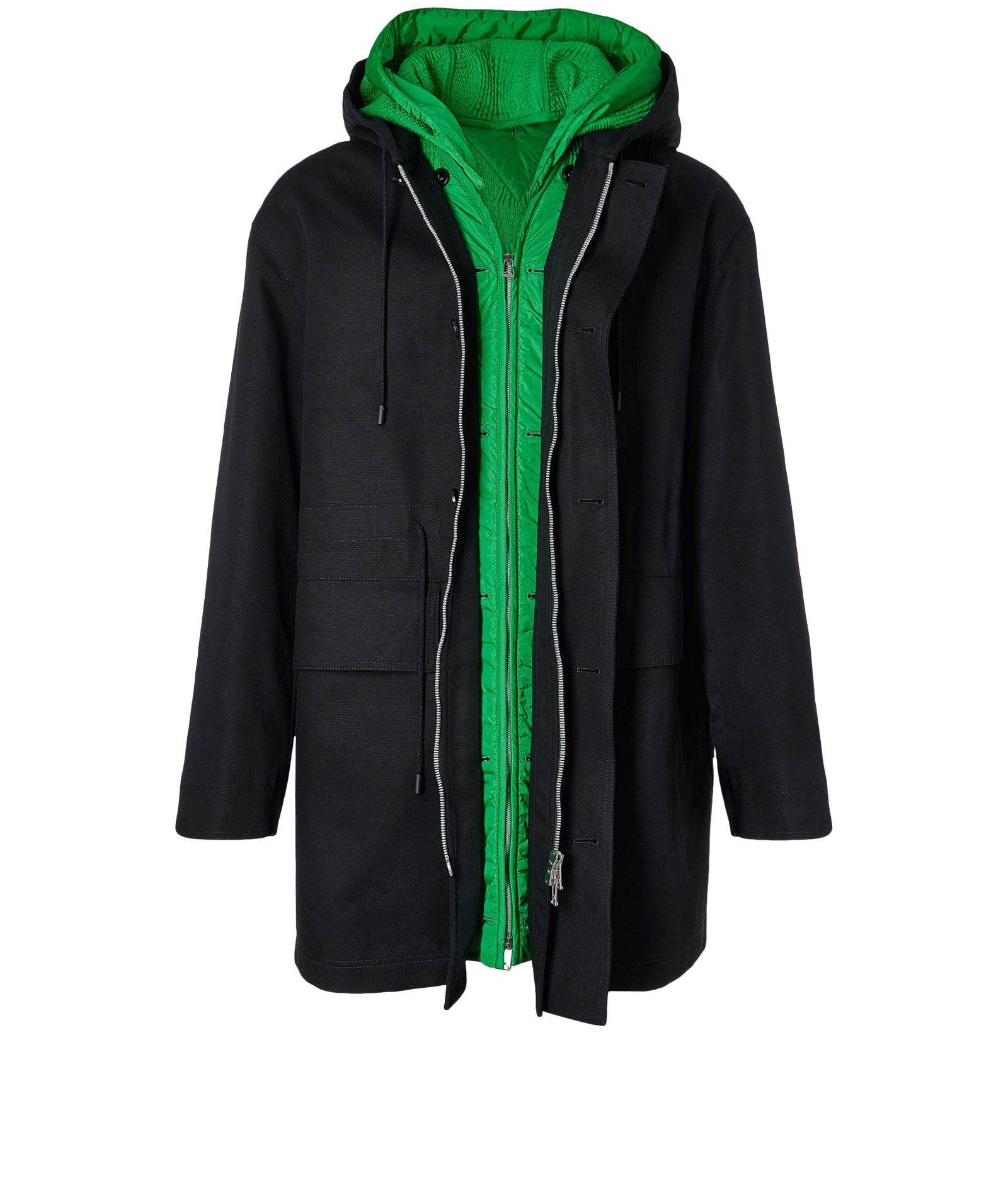 Bottega Veneta 2 In 1 Parka Coat, &pound;1,800, Clothing, Black/Green, Cotton, Other view
