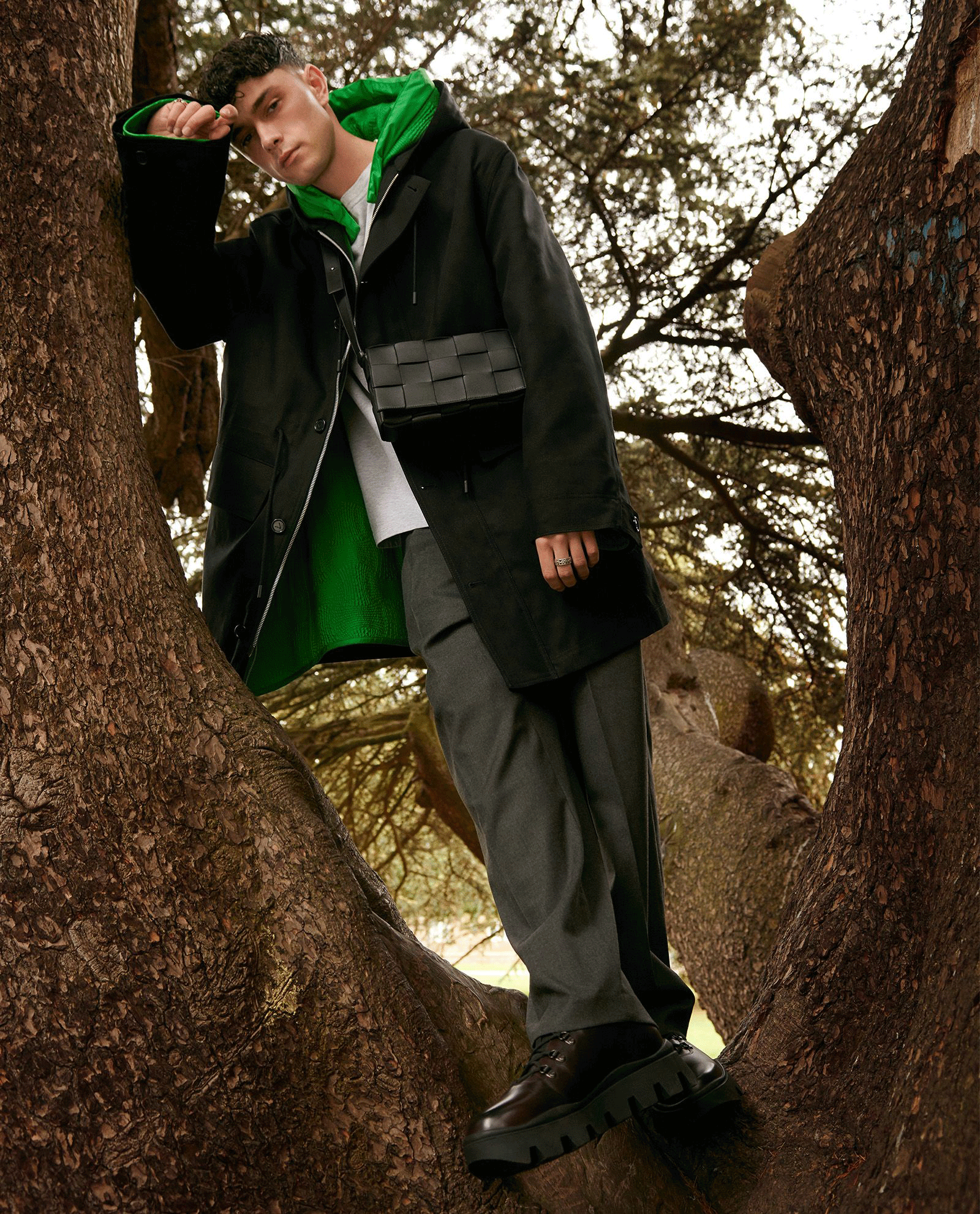 Bottega Veneta 2 In 1 Parka Coat, &pound;1,800, Clothing, Black/Green, Cotton, Other view