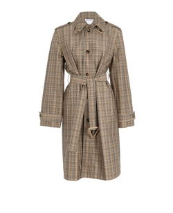 Bottega Veneta Belted Raincoat, Cotton, Brown/Beige, UK8, 3*