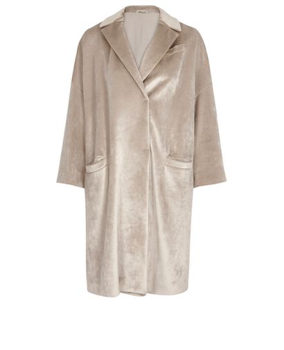 Brunello Cucinelli Double Breasted Velvet Coat, &pound;805, Clothing, Beige, Velvet, Front view