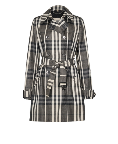 Burberry Shiny Check Belted Trench Coat, front view