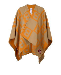 Burberry B Motif Cape, Wool, Orange/Beige, Sz OS, 3*