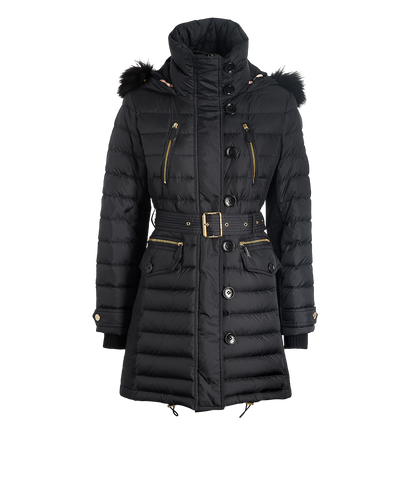 Burberry Long Belted Puffer Coat, £220, Clothing, Black, Nylon, Front view