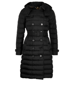 Burberry Double Breast Long Puffer, Nylon, Black, Sz S, 3*