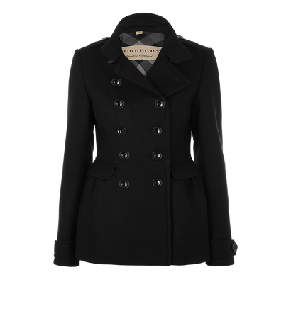 Burberry Short Peacoat, &pound;380, Clothing, Black, Wool, Front view