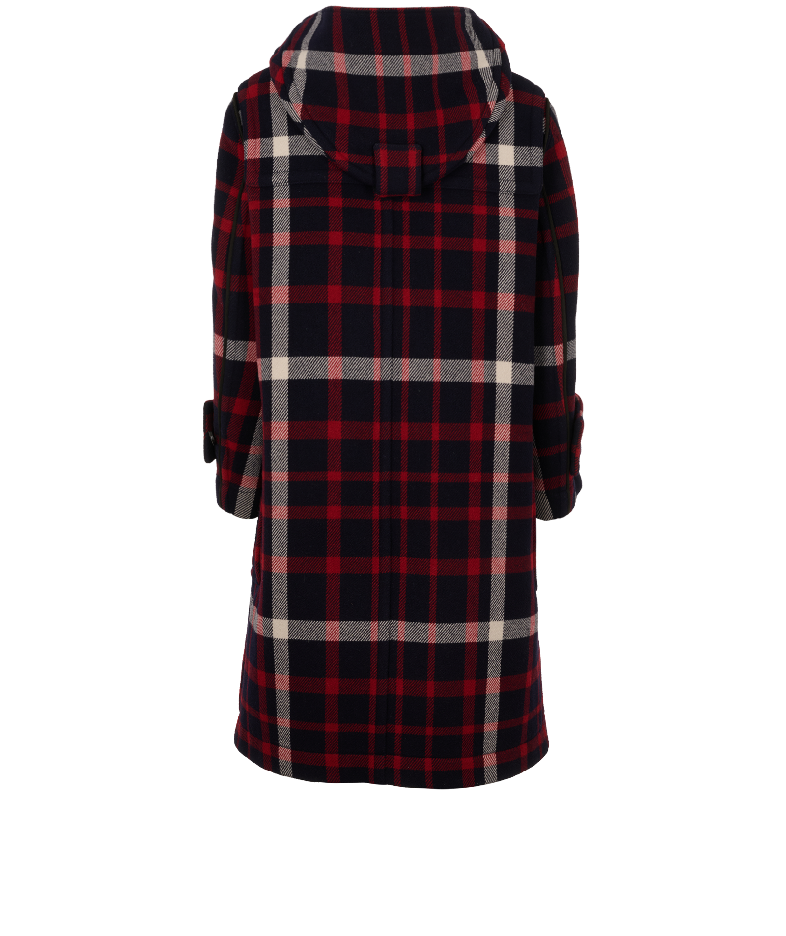 Burberry Plaid Duffle Coat, &pound;420, Clothing, Blue/Red, Polyester Mix/Wool, Back view