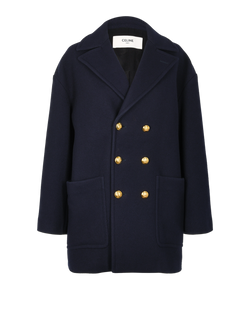 Celine Double Breasted Coat, Wool, Navy, UK 10, 2*