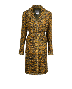 Chanel Tweed Long Belted Coat, Wool, Orange, UK 18, 2*