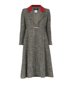 Chanel 1995 Tweed Long Coat, Poly/Wool, Grey, UK 6, 3*