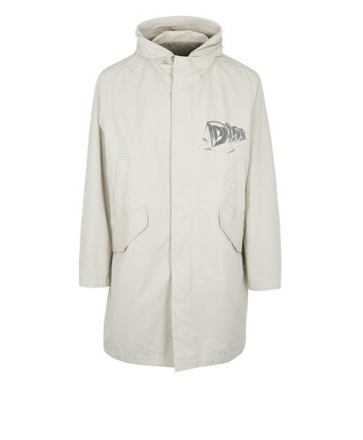Christian Dior Logo-Print Hooded Coat, front view