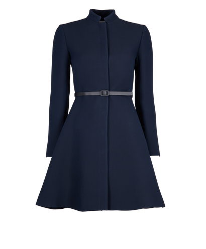 Christian Dior Midi Belted Coat, &pound;850, Clothing, Navy, Wool, Front view