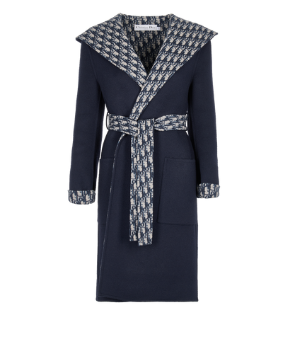 Christian Dior Belted Hood Coat, &pound;1,500, Clothing, Beige/Navy, Wool, Front view