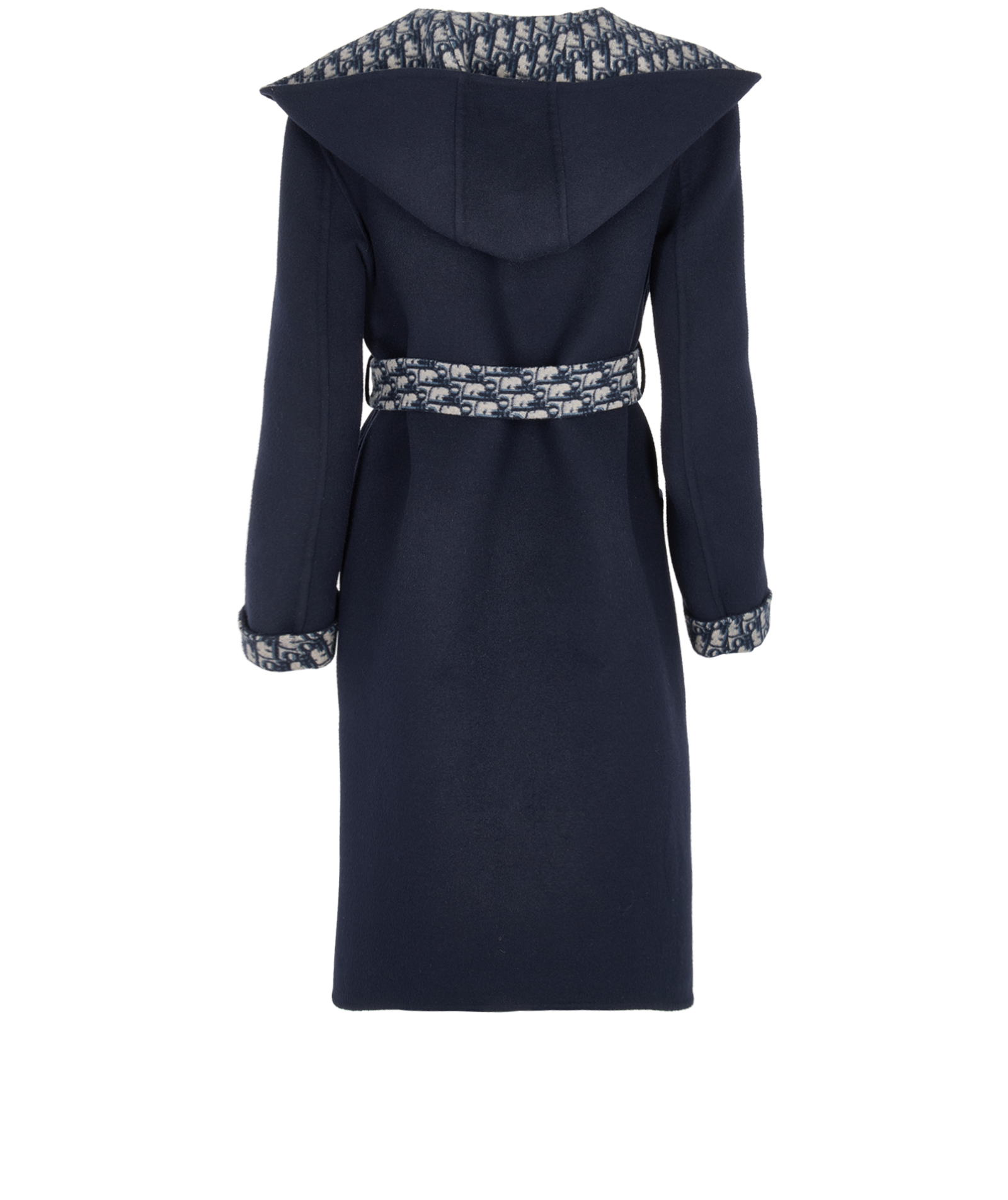 Christian Dior Belted Hood Coat, &pound;1,500, Clothing, Beige/Navy, Wool, Back view