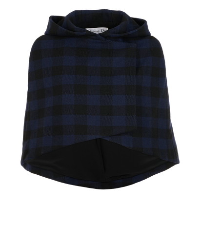 Christian Dior Check Hooded Short Cape, &pound;350, Clothing, Black/Blue, Wool, Front view
