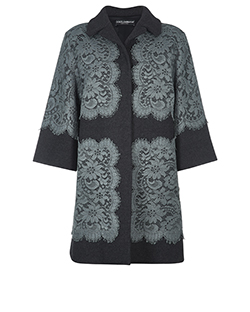 Dolce and Gabbana Lace Applique Coat, Wool/Cotton, Grey, 12, 3*