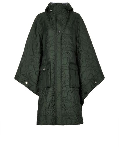 Ganni Recycled Ripstop Quilted Hooded Cape Coat, front view