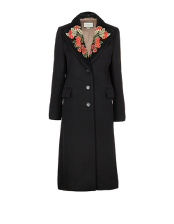 Gucci Removable Flower Collar Coat, Wool, Black, UK10, 3*