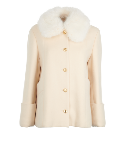 Gucci Faux Fur Trimmed Jacket-UK12, &pound;950, Clothing, Beige/Cream, Faux Fur/Wool, Front view