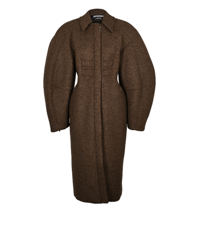 Jacquemus Le Manteau Croissant Relaxed Fit Coat, £650, Clothing, Brown, Polyester (Polymer), Front view