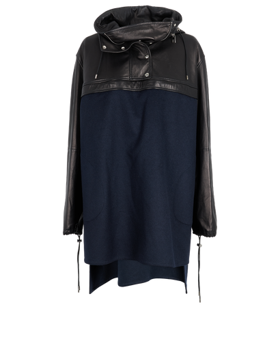 Loewe Hooded Cape Coat, £650, Clothing, Black/Navy, Cashmere/Leather/Wool, Front view