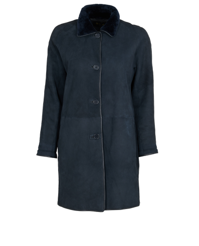 Loro Piana Trimmed Coat, &pound;1,100, Clothing, Navy, Shearling, Front view