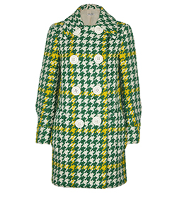 Miu Miu Houndstooth Double Breasted Coat, Wool, Green/Yellow/White, 8, 2*