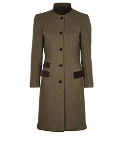 Mulberry Herringbone Tweed Button Coat, Wool, Brown, 8, 2*