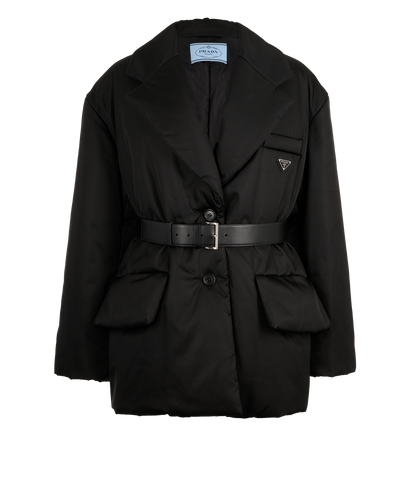 Prada Belted Short Logo Puffer Coat, &pound;1,500, Clothing, Black, Nylon, Front view
