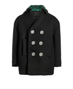 Prada Double Breasted Peacoat, Mens, Wool, Black/Green, Sz L, 3*