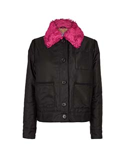 Prada Pink Collar Tweed Detail Coat, Polyamide/Mohair/Wool, Black, UK 12