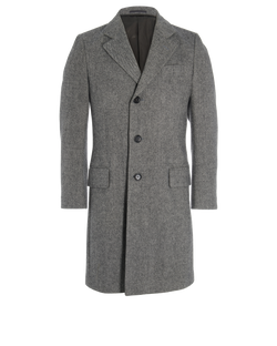 Saint Laurent Tweed Long Coat, Mens, Wool, Grey, Sz M, 3*