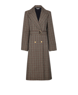 Stella McCartney Long Check Coat, Wool, Brown, UK12, 3*