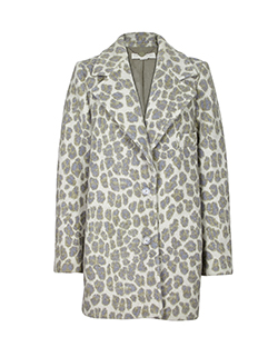 Stella McCartney Snow Leopard Print Coat, Wool/Polyamide, Grey, UK 10