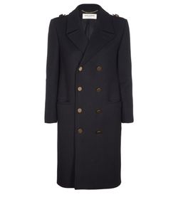 Saint Laurent Gold Buttoned Coat, Wool, Black, UK10, 3*