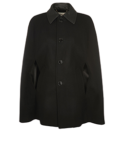 Saint Laurent Leather Collar Cape, Wool, Black, 12, 3*