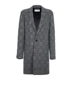 Saint Laurent Beaded Coat, Mens, Wool, Grey, Sz 48, 3*