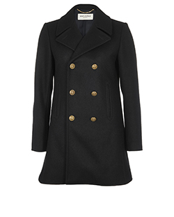 Saint Laurent Anchor Button Reefer Coat, Wool, Black, 14, 3*