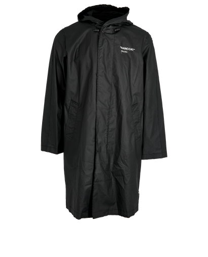Off-White Quote Hooded Raincoat, &pound;320, Clothing, Black, Cotton/Polyester Mix, Front view