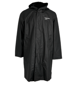 Off-White Quote Hooded Raincoat, Mens, Poly/Cotton, Black, Sz S, 3*