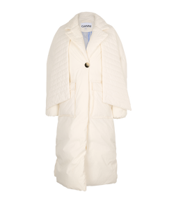 Ganni Tech Puffer Coat With Scarf, Poly, White, Sz XXS, 3*