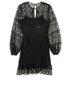 Self-Portrait Lace Long Sleeves Dress, Polyester, Black, Uk8, 3*