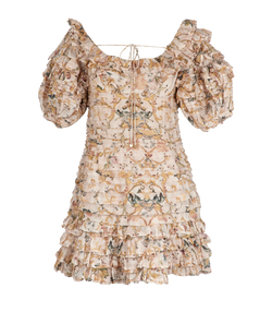 Zimmermann Ruffle Mini Dress, Linen, Pink, UK12, 3*